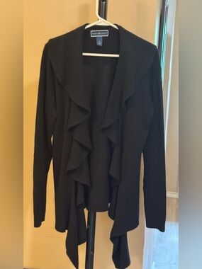 Karen Scott Black Ruffled Open-Front Cardigan Sweater
